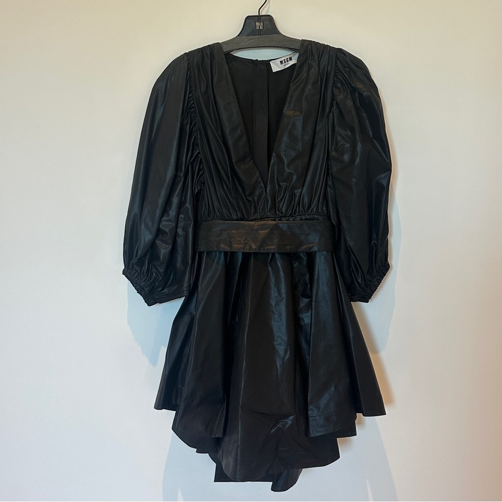 MSGM Black Abito Bishop-Sleeve Ruched Mini Dress - Picture 2 of 8